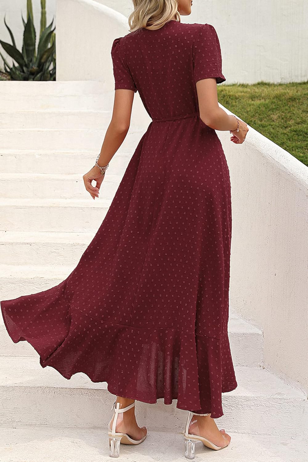 PRETTYGARDEN Women's Summer Maxi Dress Casual Wrap Floral Boho Short Sleeve V Neck Split Ruffle Beach Long Dresses
