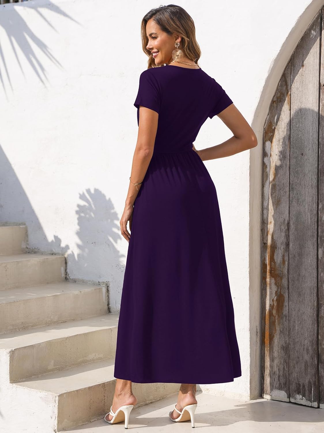 Gracyoga Women's Summer Dresses 2025 Short Sleeve Maxi Dress Casual V Neck Flowy Sundress with Pockets